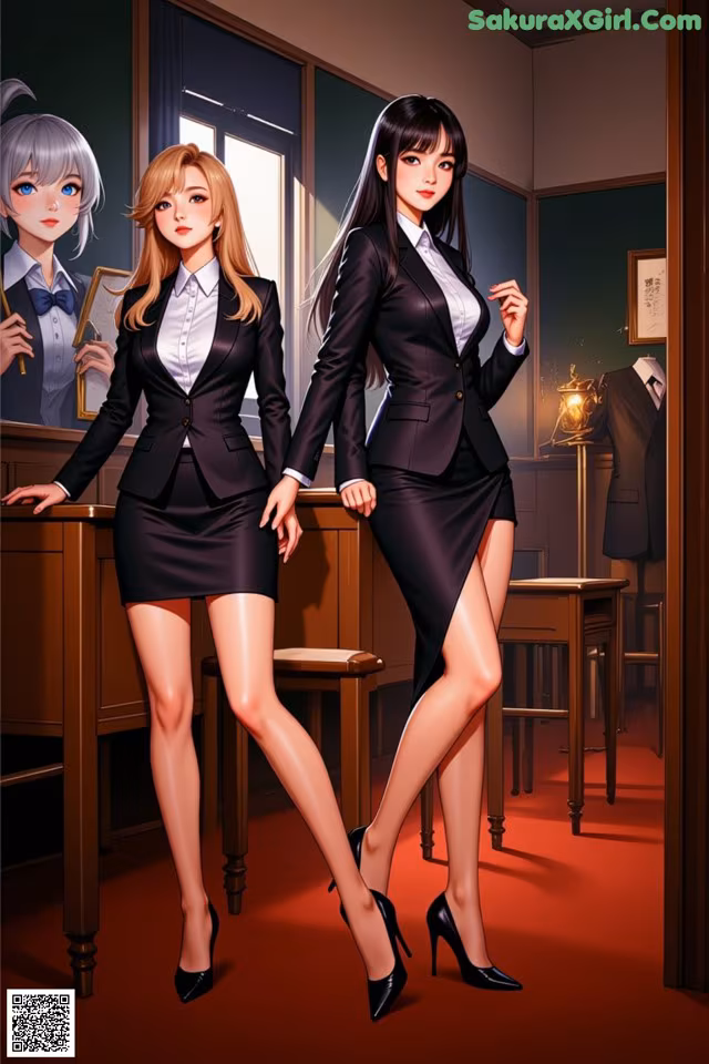 A couple of women standing next to each other in a room.