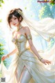 A woman in a white dress is standing in the woods.