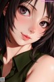 Anime girl with long black hair wearing a green shirt.